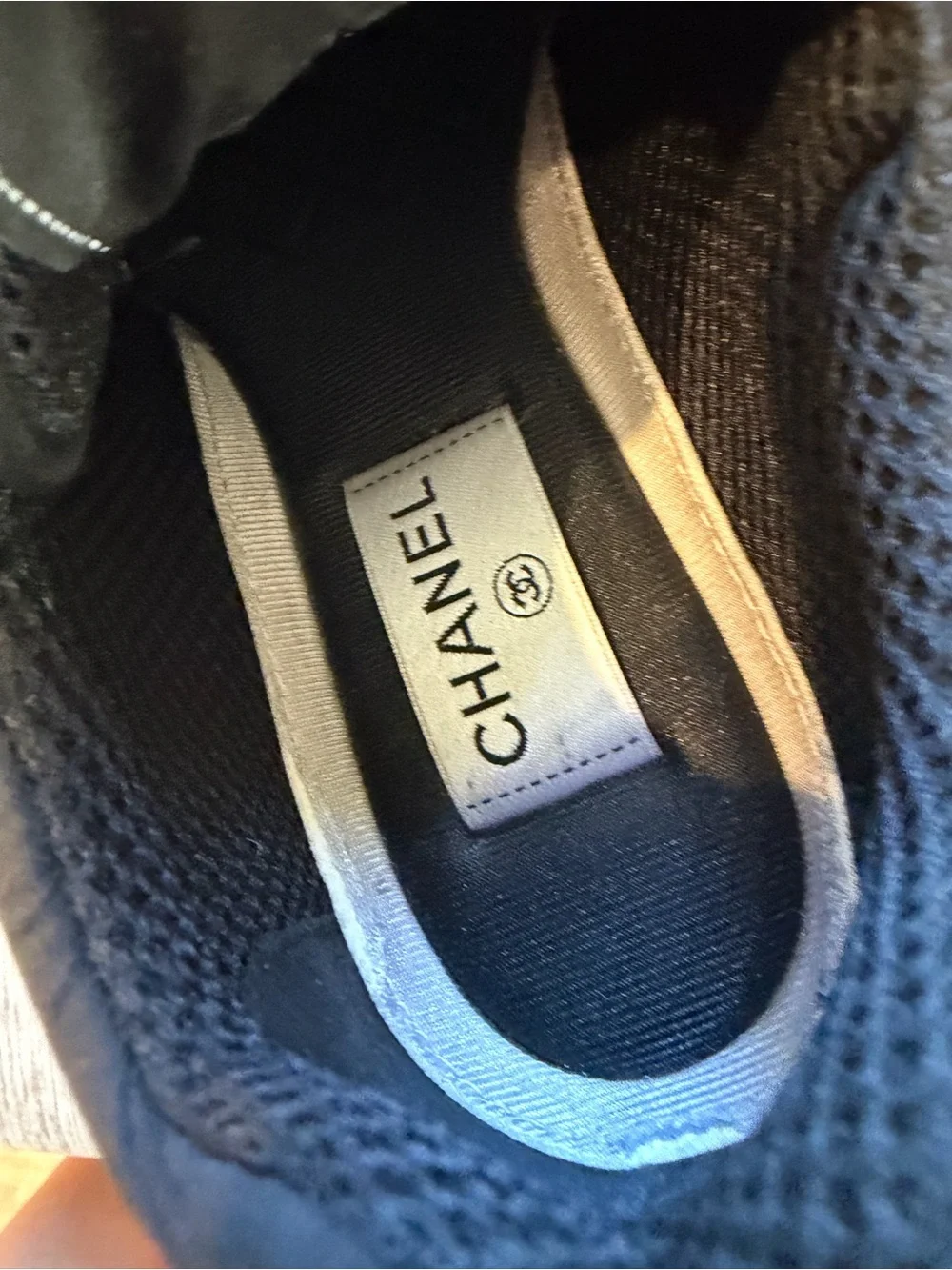CHANEL Calfskin Mesh Lycra Suede Womens Logo Sneakers ⭐️size 38 AUTHENTIC